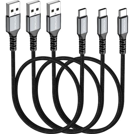 Câble USB A vers USB C Court 50CM Lot de 3, 3A Cable Chargeur Type C