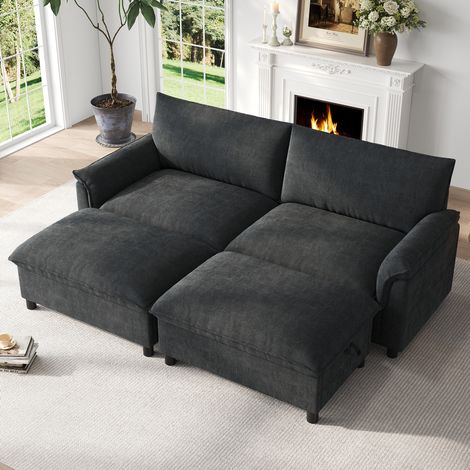 Divano modulare 216x77x82 cm in chenille grigio con 2 pouf, per salotto – MEUBLIV (1/5)