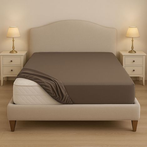 Drap de fond 100 % coton sur mesure – Avec coins élastiques pour lits surdimensionnés – Fabriqué en Italie Marron