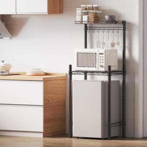Étagère de Rangement au-Dessus du Réfrigérateur,Étagère de Rangement Réglable en Hauteur pour réfrigérateur et Micro-Ondes,étagère Métal Multifonctionnelle pour Cuisines et Dortoirs (1/5)