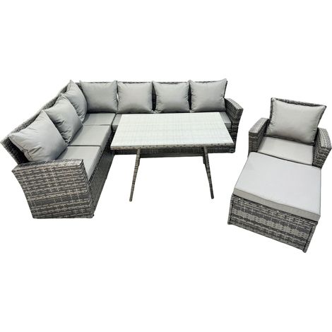 Fimous 8 places Dos haut Ensemble de meubles de jardin en rotin  Canapé d'angle avec Table à manger oblongue Tabouret avec Fauteuil (1/5)
