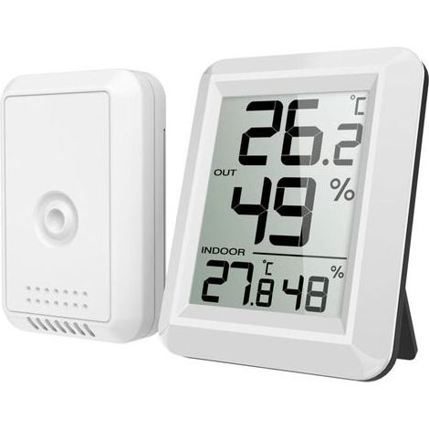 Thermomètre intérieur et extérieur connecté avec capteur extérieur sans fil, thermomètre-hygromètre numérique avec grand écran LCD, conversion °C/°F, pour le bureau, la maison et la résidence étudiant (1/4)