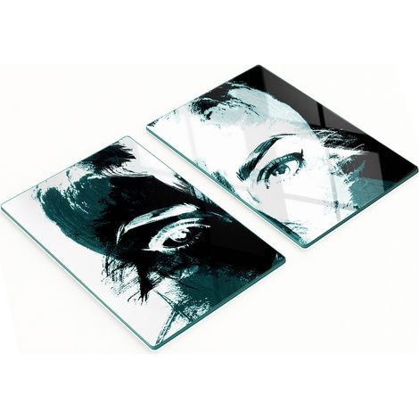 Stilvolle und robuste Glasplatten mit abstraktem Frauenmotiv, 2 x 40 x 52 cm (1/5)