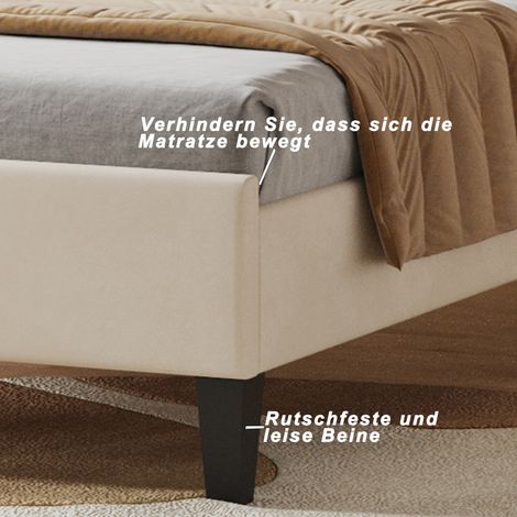 Lit enfant 90x200cm, sommier intégré, tête de lit fleurie, velours doux et hypoallergénique, literie adolescente beige, lit d'appoint pour fille (1/5)