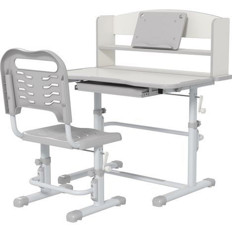 Pupitre infantil ajustable con cajón y estante, ángulo de mesa regulable 80x54.5x82-104 cm Gris y Blanco (1/5)