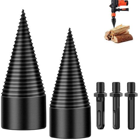 Set di 5 punte coniche per legno - Spaccalegna - Cono per legna da ardere - Per trapano elettrico domestico (32/42 mm, set di punte) (1/5)