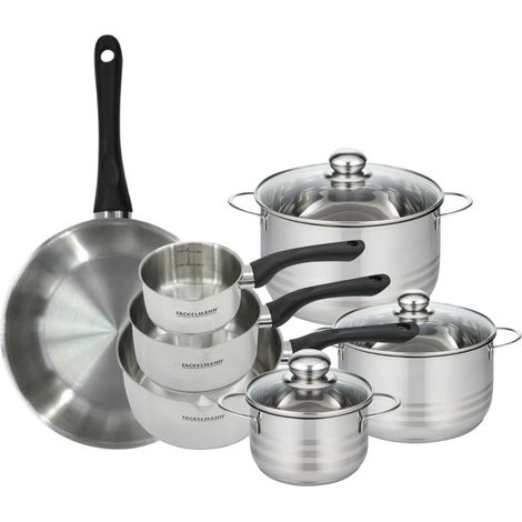 Set de 1 poêle 28 cm, 3 casseroles 12 16 20 cm et 3 faitouts 16, 20 et 24 cm en inox Fackelmann Geneva (1/5)