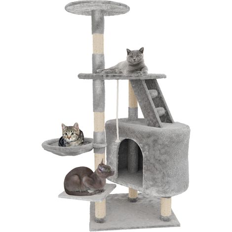 Albero per Gatto con Graffiatoio Cuccia Giocattolo Gatti Parco Giochi Tiragraffi in Sisal Naturale 120 x 55 x 40 Cm (Colore Grigio Figaro 30058) (1/5)