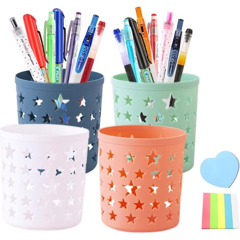 Confezione da 4 portapenne a forma di stella, portapennelli da trucco multifunzionale, organizer da scrivania, portaoggetti per cancelleria con post-it, casa, classe (1/5)