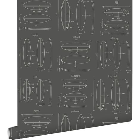 papier peint dessins techniques de planches de surf gris foncé - ESTAhome