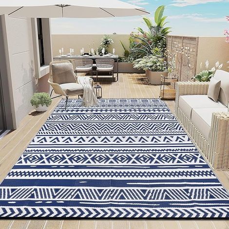 Terrasse d'extérieur Imperméable Grand 180 x 270 cm, Exterieur Tissage Résistant aux UV, Tapis de Jardin Pliable Réversible Tapis de Exterieur Patio, Porche, Balcon (1/5)