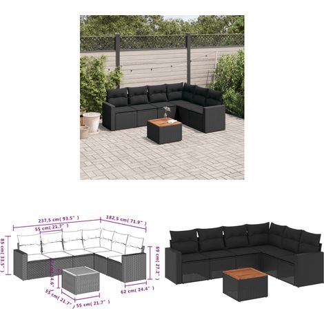 7-tlg. Garten-Sofagarnitur mit Kissen Schwarz Poly Rattan - Gartensorte - Gartenmöbel Set - PE-Rattan Möbel - Outdoor Lounge - Esstischgarnitur - Home & Living (1/3)