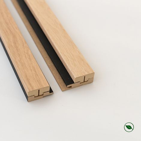 Kit profilé de finition panneaux tasseaux MDF Chêne clair sur fond Noir 2770 x 71 x 20 mm PEFC 70%