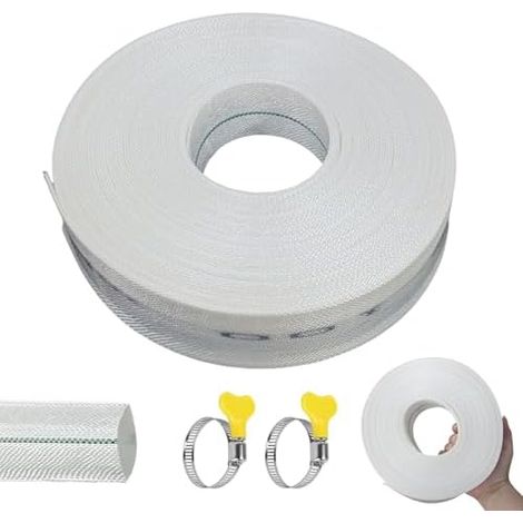 Tuyau Refoulement Plat, 20 m Ø 32mm Tuyaux plat avec Collier de Serrage, 1 1/4 Pouce Arrosage, D'arrosage, pour L'arrosage du Jardin, Pompes Submersibles, Blanc - (1/5)