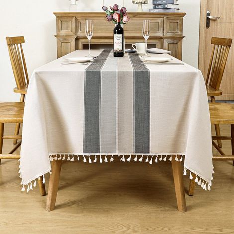 Nappe rectangulaire en lin, résistante aux taches, style moderne aspect tissu, imperméable, idéale pour l'extérieur, anniversaires, mariages, banquets, restaurants, fêtes, baby showers, etc. Grise, 10 (1/5)