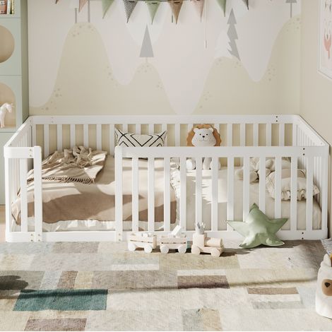 lit enfant couchage 90x200 barriere pin blanc OKMYHOME