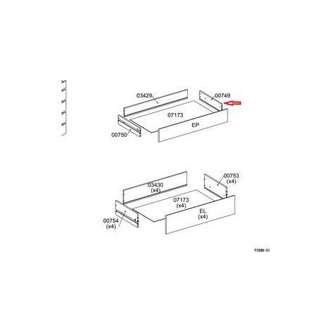R LATERALE CASSETTO 00749 X KIT CASSETTIERA 5C NOVA 77X40X107 BIANCA