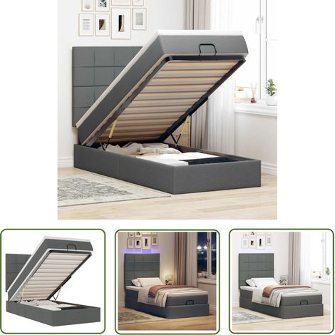 vidaXL Ottoman-Bett mit Matratze & LEDs Dunkelgrau 90x190 cm Stoff (1/5)