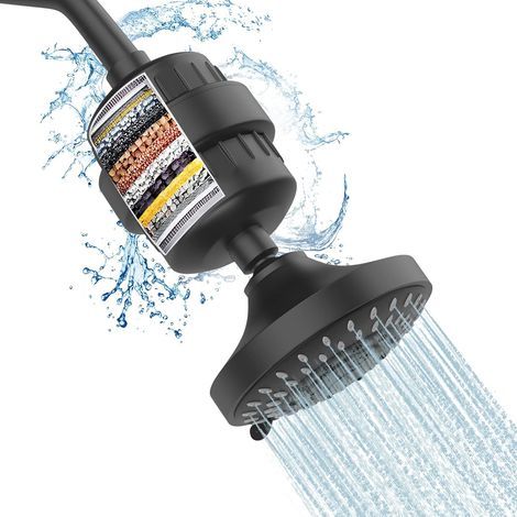 Pommeau de douche combiné avec filtre de douche à 15 niveaux, haute pression, 5 réglages de pulvérisation, pomme de douche filtrée avec adoucisseur d'eau