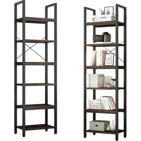 Libreria alta da 187,5 cm, finitura marrone, ideale per spazi ridotti.