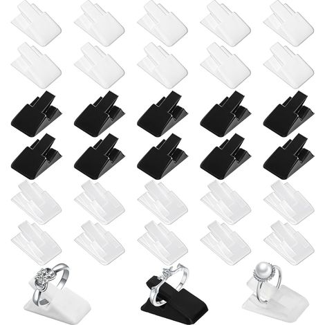 30 Pieces Ring Display Stand, Plastic Ring Display Stand Retail Jewelry Organizer Holder Ring Organizer (Black, White, Transparent) (1/5)