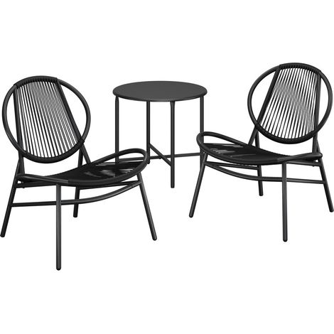 Songmics – Ensemble salon de jardin 3 pièces – 2 chaises Acapulco et table d’appoint – Structure en acier traité – Confort ergonomique – Noir d'encre
