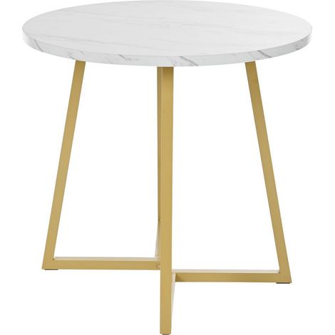 Runder Esstisch 80cm Marmoroptik Weiß/Gold Metallgestell (1/5)