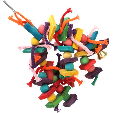 Jouet à mâcher pour perruches, blocs de bois naturels multicolores, corde épaisse, pour aras et autres oiseaux de compagnie. (1/5)