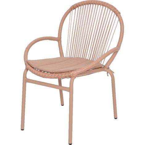 Salento-Stuhl mit rosa Outdoor-Kissen aus Korbgeflecht