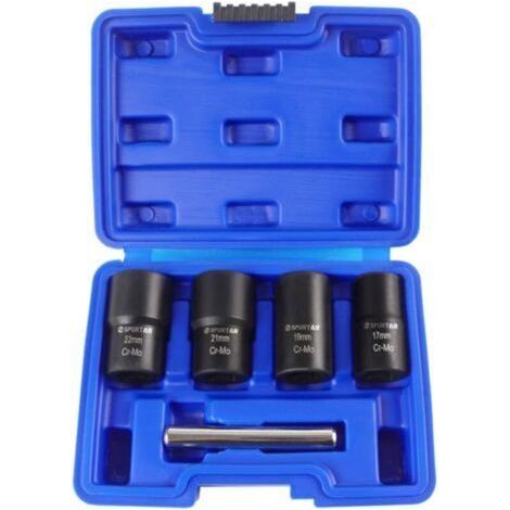 Coffret de douilles extracteurs de vis jeu de 5 douilles torsadées pour retirer les écrous de roue 17 mm, 19 mm, 21 mm et 22 mm (1/5)