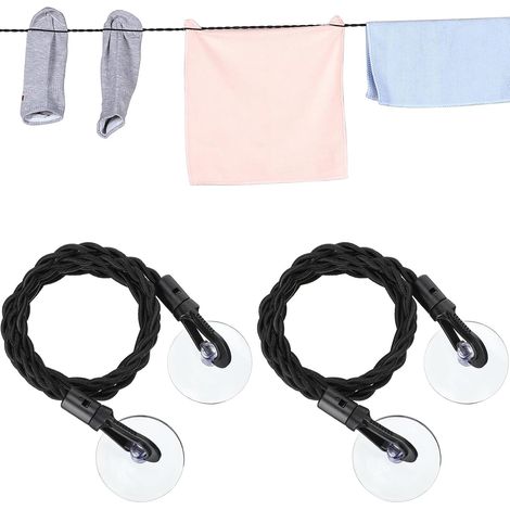 Lot de 2 tendeurs rétractables portables avec ventouses, accessoires de voyage et camping, pour utilisation intérieure et extérieure. (1/5)