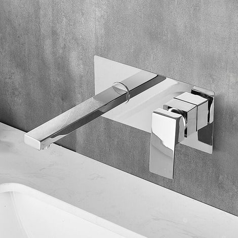 Ineasicer Wand-Waschtischarmatur, Unterputz-Waschtischarmatur mit breitem Auslauf, Einbau-Waschtischarmatur, Wandarmatur für Badezimmer aus Messing, poliertes Chrom