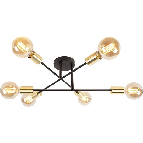 QAZQA sydney - Plafonnier - 6 lumière - Ø 550 mm - Noir et Or - Rustique - éclairage intérieur - Salon I Chambre I Cuisine I Salle à manger