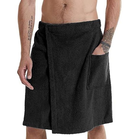 Serviette de plage homme en coton pareo sauna, serviette de bain portable avec poche et velcro, idéale sport et détente (1/3)