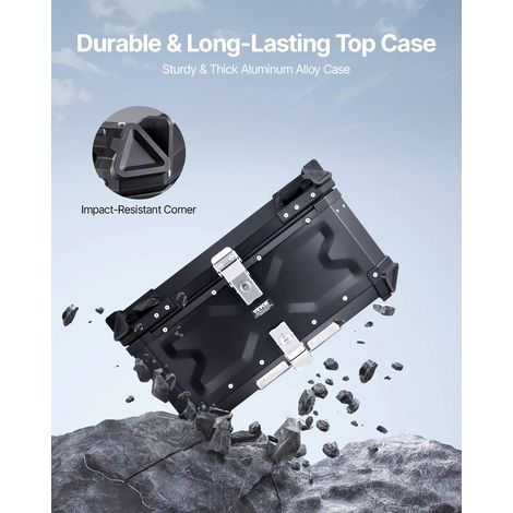 Top case moto universel en alliage d'alu avec doublure en cuir, coffre arrière moto amovible étanche 65 L, serrure et coussin de do… (1/5)