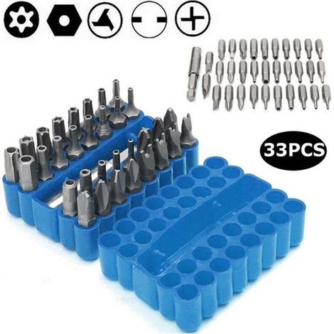 Jeu de 33 embouts de tournevis magnétiques avec porte-embouts, clé à douille Torq Star hexagonale tri-aile SAE métrique avec protection de sécurité - Bleu KLB (1/5)