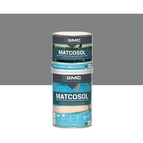 Comus – Peinture piscine époxy gris 1L – Résine bi-composante résistante au chlore – Imperméabilisant pour béton et coque polyester