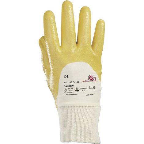 Gant Sahara 100 Taille 7 jaune tricot de coton avec nitrile EN 388 (1/4)