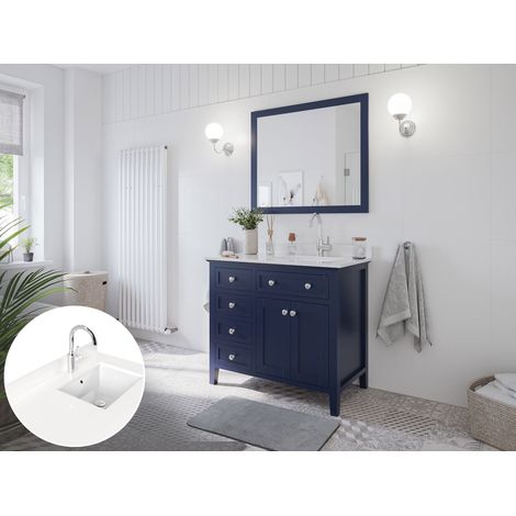 Landhaus Badmöbel-Set 2tlg Postigo 100 R Quarz weiß montiert blau lackiert (1/5)