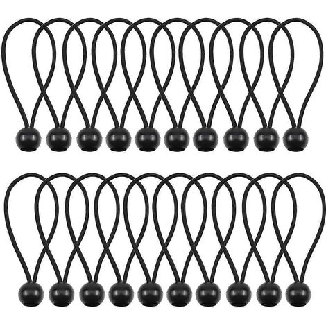 Lot de 20 sangles élastiques pour bâche, corde élastique noire, corde spirale, corde élastique flexible, corde sphérique pour bâche, réglable. (1/5)