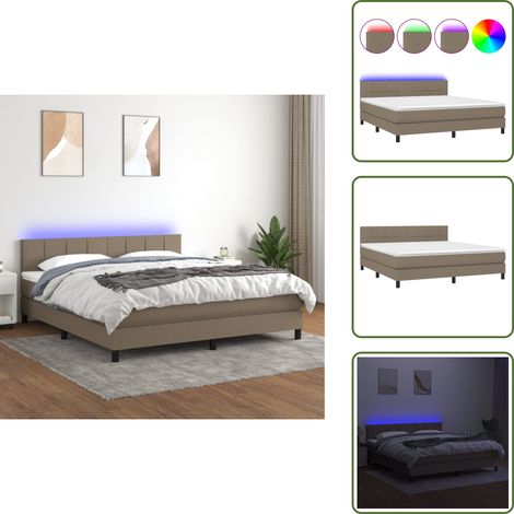 Tête de lit réglable - vidaXL Sommier à lattes de lit avec matelas LED Taupe 160x200 cm Tissu - Bande LED colorée