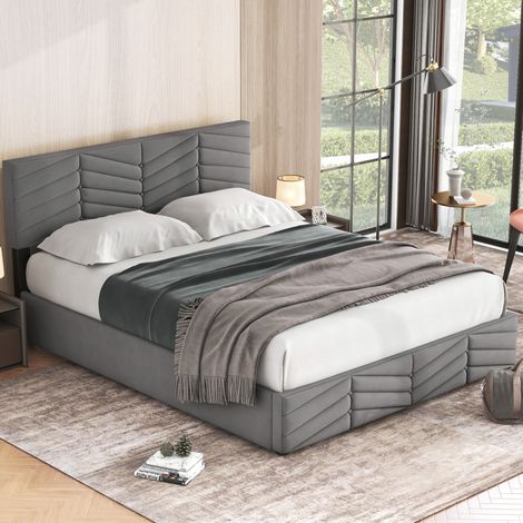 Bett Doppelbett Stauraum 140x190 Samt Grau OKMYHOME (1/5)