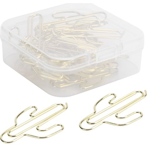 20Pcs Paper Clip Mini Innovative Cute Cactus Shaped Pin School Office Supplies Gold (1/5)