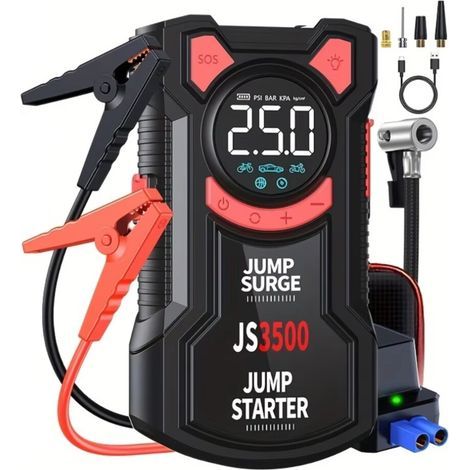 Pompe à Air Multifonctionnelle avec Compresseur D'Air, Démarrage D'Urgence, Batterie /150 PSI, Gonfleur de Pneus Numérique (1/2)