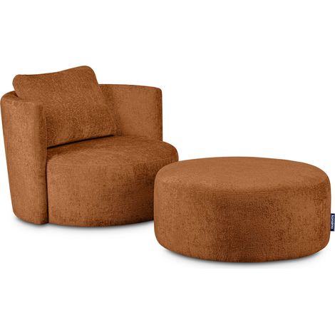 KONSIMO RAGGI Drehsessel Set inkl. Sitzhocker, Chenille-Stoff, rot (1/5)