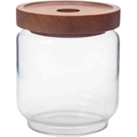 Bocal hermétique pour grains de café, bocal de cuisine en verre, bocal en bois d'acacia avec couvercle, bocal pour céréales, fruits secs et thé (1/5)