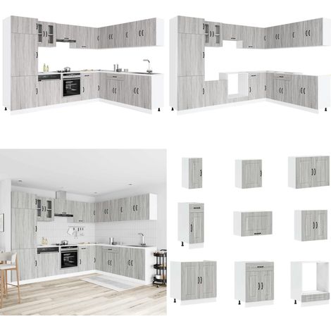 vidaXL 14-tlg. Küchenschrank-Set Kalmar Grau Sonoma Holzwerkstoff