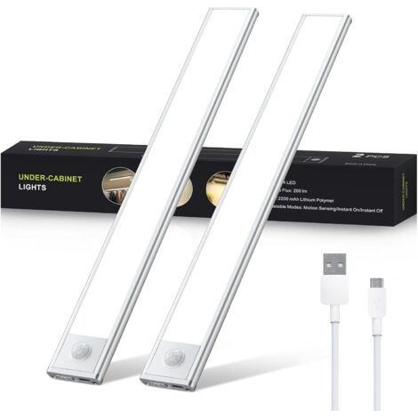 pièces LED sous meuble lumineux, bande LED rechargeable 30 cm éclairage de cuisine avec détecteur de mouvement éclairage d'armoire bande lumineuse éclairage d'armoire pour cuisine, pla