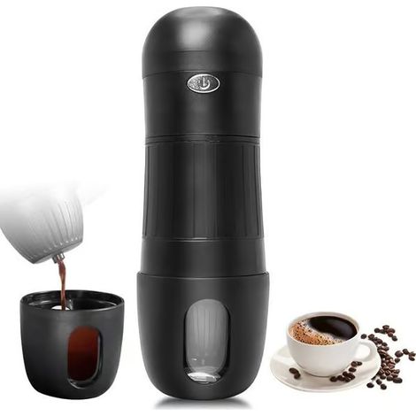 Mini machine à café électrique portable à capsules, compatible avec le café moulu et les capsules, chauffe instantanée, 180 ml, noire (1/5)