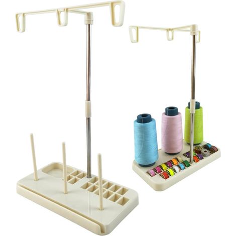 1 Support de fil, Plastique ABS et métal, 3 bobines, Hauteur réglable, Pour couture et broderie (1/5)